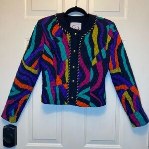 Doncaster 80s Quilted Vibrant Bold Artistic Print Blazer Sz 8 Vintage Boxy Style